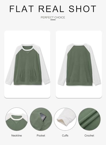 KISSMODA Women's Casual Long Sleeve Sweatshirt Color Block/Solid Crewneck Corduroy Pullover Cute Tops