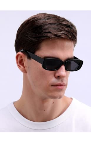 Image of Retro Rectangle Sunglasses for Women & Men | UV400 Protection | Trendy Thick Frame Fashion Eyewear | Lightweight Casual Shades | Black & White Combo Pack