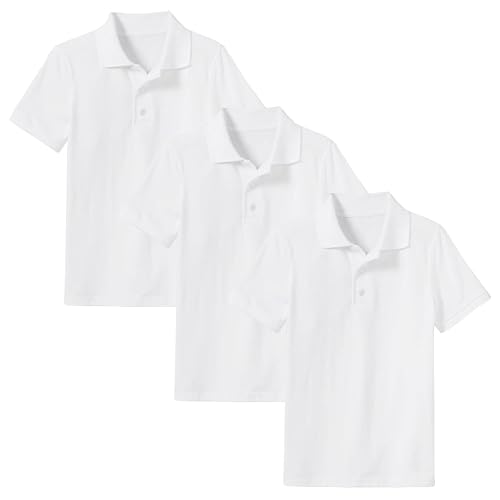 3-Pack School Uniform Tagless Polo Tshirt for Little Boys & Big Boys | White & White & White | 10