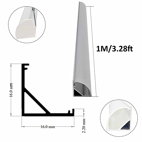 Image of Aluminium Round Led 1Meter Profile Corner With Diffused Cover, End Caps And Mounting Clips Without Led Straight Linear (16X16Mm) - Pack Of 4, Silver