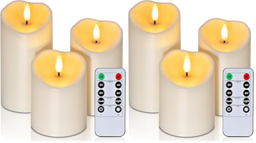 Image of Amagic Flickering Flameless Candles, Waterproof Outdoor Indoor Battery Operated LED Candles with Remote Timers, Won't Melt, Ivory Plastic, D3 x H4 5 inch 6 inch, Set of 3 (Pack of 2)