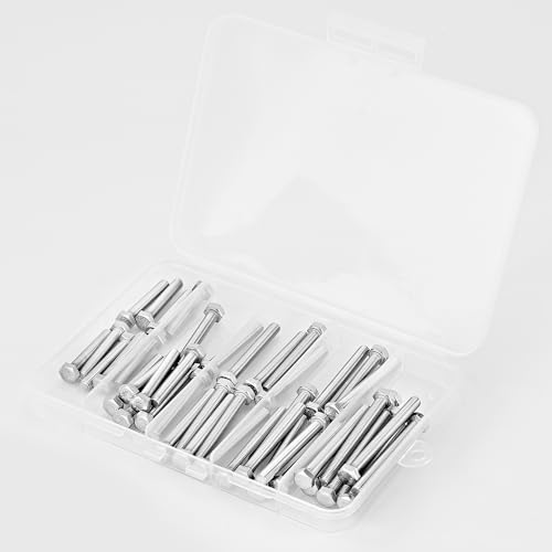 Image of M5 x 30mm 35mm 40mm 45mm 50mm Heavy Duty Hexagon Bolts Hex Head Screws, 304 Stainless Steel, Metric Fully Thread, Machine, Bright Finish, Assortment Kit 50PCS