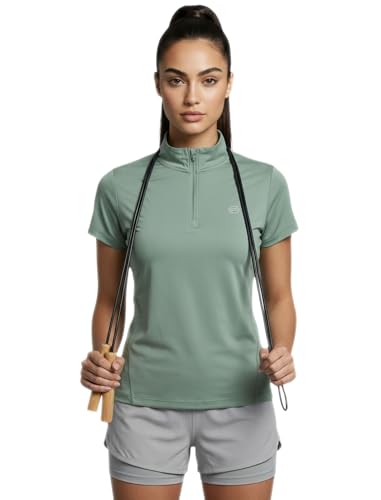 Image of PUMP'D Dry Fit Women's Half Zip Activewear Synthetic Regular Fit T-Shirt | Gym & Yoga