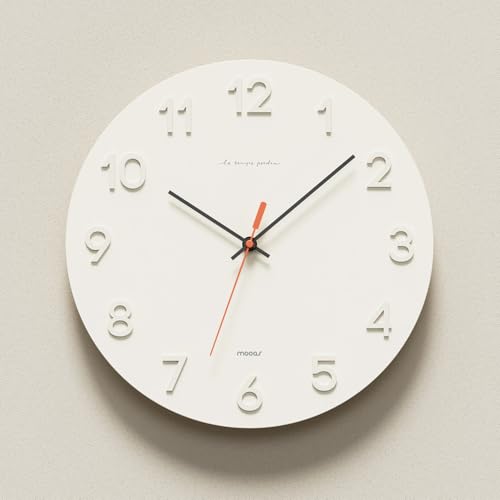 Image of mooas 3D Numbers Modern Wall Clock, 12 inch Battery Operated, Analog (Cream) | Silent Non-Ticking Sweep Movement, Decorative, Home Decor Living Room Kitchen Bedroom Office Living Room Hotel