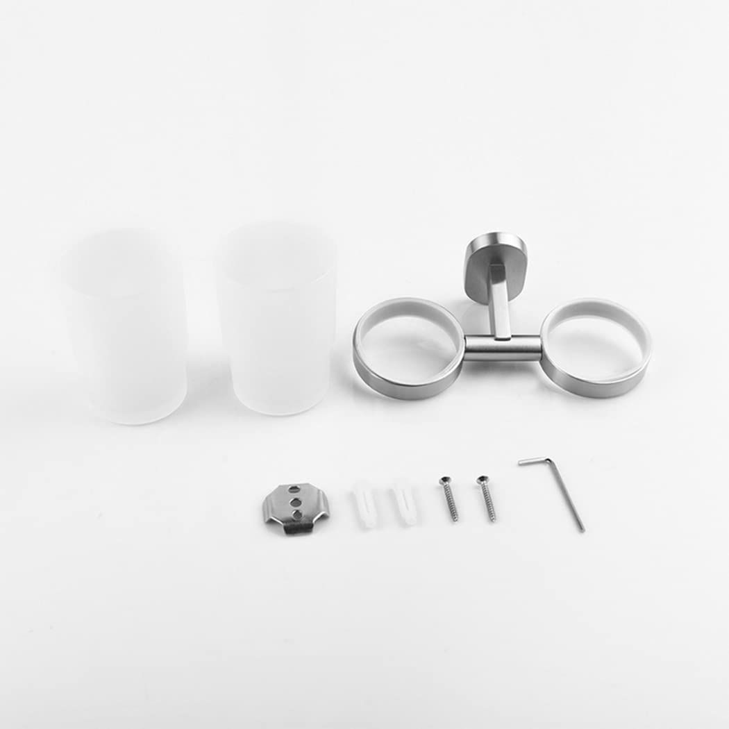 WRIST Zahnbürstenhalter, Wandmontierter Doppel-Zahnbürstenbecherhalter, Edelstahl Und Milchglas, Zahnbürstenbecherhalter Für Badezimmer, Gebürstet,A
