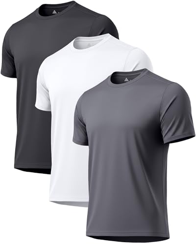 Image of 3 Pack Mens Swim Shirt Workout Shirts UPF 50+ Short Sleeve Rash Guard Fast Dry Sun Protection Lightweight Water Shirt