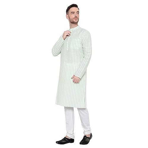 Image of LATEST CHIKAN Broad Striped Cotton Men's Long Kurtas