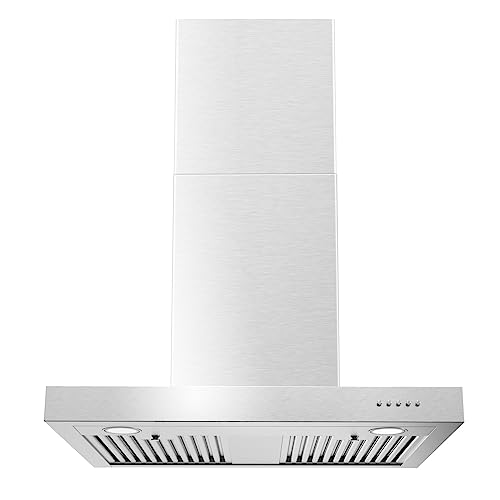 Image of Wall Mount Range Hood 30 Inch T Shape 900CFM Stainless Steel Vent Hood with Split Type Permanent Grease Baffle Filter, Stove Hood Chimney Style Kitchen Exhaust Fan, Ductless Convertible