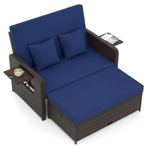 Tangkula Rattan Loveseat Daybed