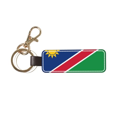 Ninainaid Porte-clés de voiture en cuir véritable avec drapeau de la Namibie, porte-clés universel pour homme et femme.