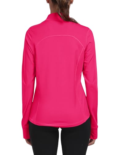MoFiz Sportjacke Damen Leicht Trainingsjacke Mikrofleece Sweatjacke Wandershirt mit Reißverschluss Rosa-B XL
