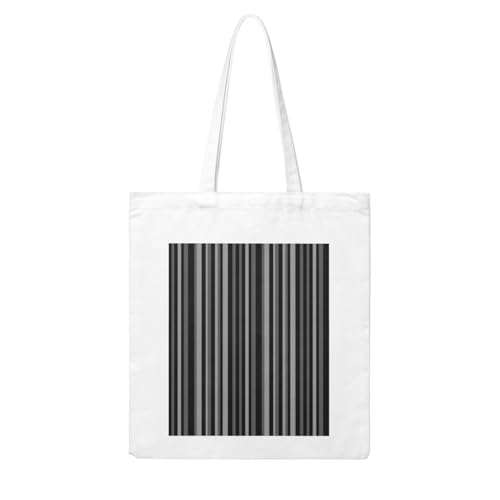 Gray Black Stripes Eco Canvas Tote Bag With Iron-On Art - Reusable Poly-Cotton Carryall, Ideal For Gifts, Advertising, Groceries & Outings