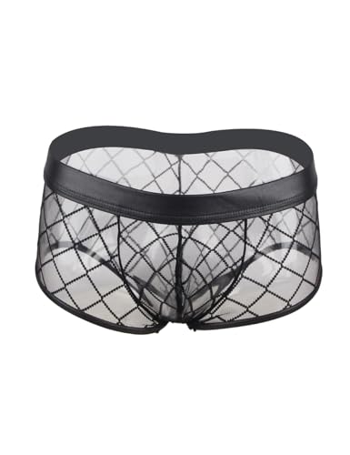 ohyeahlady Mens Sexy Underwear Breathable Mesh Boxer Briefs Underwear Trunks Low Rise Cool Lingerie for Men Hollow
