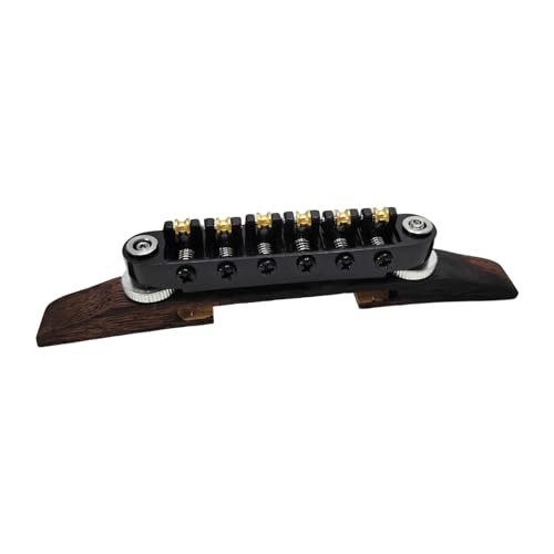 High Fixed Saddles Wood Bridge Electric Guitar Bridge Tailpiece with Golden Roller Saddles Easy to Use Adjustable Archtop Guitar