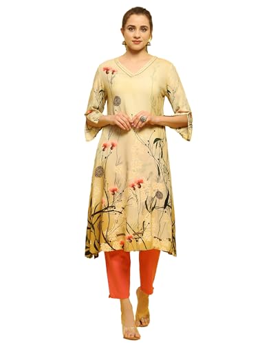 Image of Shree Women Liva (Rayon) White Floral Print Kurta