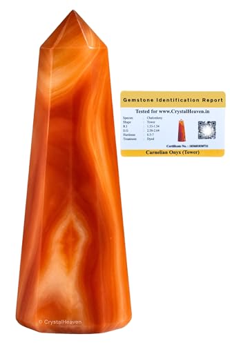 Image of Crystal Heaven Certified Carnelian Onyx Crystal Tower Obelisk Point for Chakra, Healing and Balancing - AAA Grade Original Certified Gemstone Agate for Reiki Meditation Yoga Spiritual (3-4 Inches)