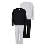 North East Boys 2 Pack Long Pyjamas Nightwear PJ Sets Twin Pack 9 10 11 12 13 14 15 16 Years (Gry/Blk 15/16)