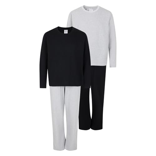 Image of North East Boys 2 Pack Long Pyjamas Nightwear PJ Sets Twin Pack 9 10 11 12 13 14 15 16 Years (Gry/Blk 15/16)