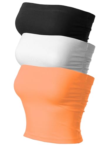 Image of MixMatchy Women's 3 Pack Tube Top Built-in Bra Strapless Ruched Bandeau