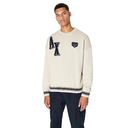 Armani Exchange Men's Collegiate Capsule Cotton French Terry Patch Logo Letters Pullover Sweatshirt