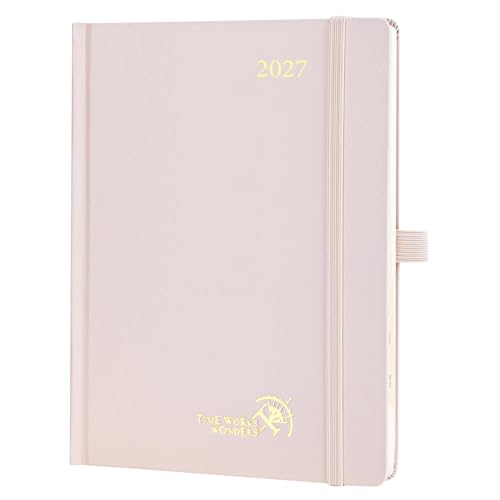 POPRUN 2027 Planner Weekly and Monthly, 6.5" x 8.75" Calendar, Jan 2027- Dec 2027 Agenda, Daily Appointment Book with Hourly Time Slots, Monthly Tabs, Hardcover, 100 GSM - Light Pink