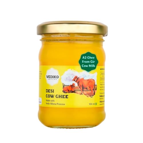 Image of Vediko Origins A2 Gir Cow Ghee | Traditional Bilona Method | Curd-Churned & Firewood-Cooked | Grass-Fed Desi Gir Cows | Danedar, Ayurvedic, Lactose-Free Ghee (100ml)