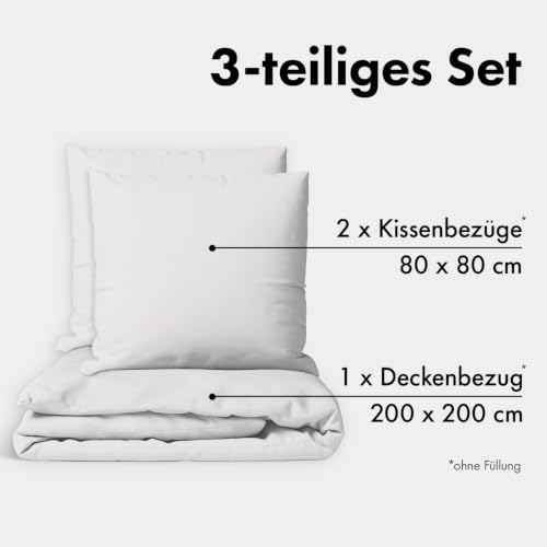 JACOBSON Bettwäsche 100% Baumwolle (200x200cm, Hellgrau, 3-teilig) – Ansicht 2