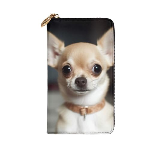 cute chihuahua Wallet for Men Women Long Purse Leather Clutch Large Business Handbag Travel Phone Holder Credit Card Holder Money Case with Zipper Leather Wallets Gift2