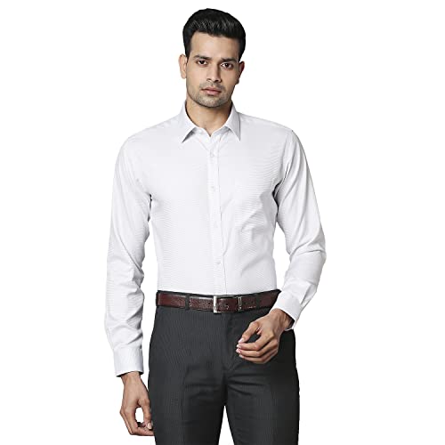 Image of Raymond Men's Pure Cotton Jacquard Pattern Slim Fit Semi Cutaway Collar Full Sleeve Formal Shirt