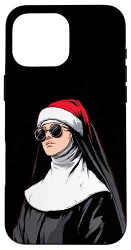 サングラスとクリスマス帽子をかぶったクールな修道女 スマホケース iPhone 16 Pro Max 用