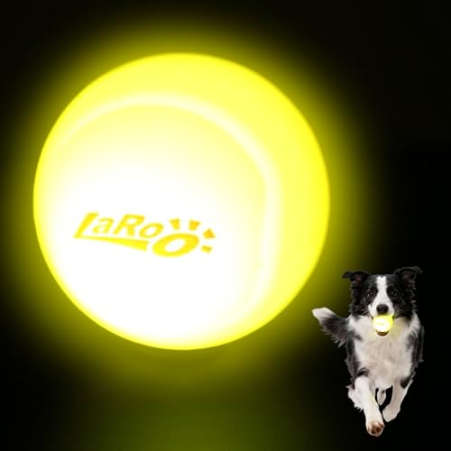 LaRoo 2026 New Version LED Dog Ball USB Type-C Rechargeable Motion Activated Light Up Dog Ball IP56 Waterproof Soft Silicone Interactive Glow Light Up Ball for Dog Night Outdoor Play 2.5 Inch