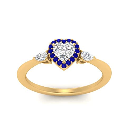 Image of 55Carat Choose Your Gemstone Halo Pear Accent Diamond CZ Ring Yellow Gold Plated Heart Shape Petite Engagement Rings Everyday Jewelry Wedding Jewelry Handmade Gifts for Wife US Size 4 to 12
