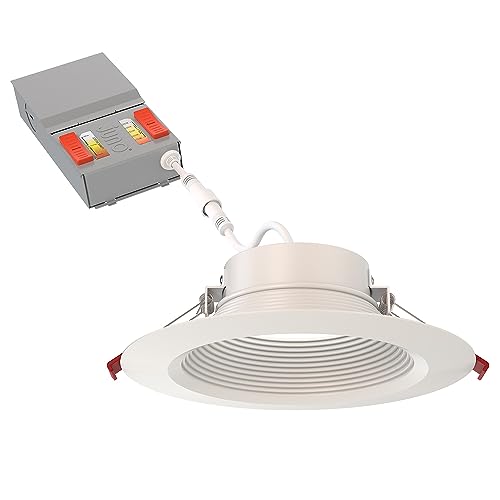 Juno LED Recessed Lights 6 Inch Round Wafer Downlight, 5-in-1 Switchable White Color Temperature, Adjustable Brightness, Deep Regressed Baffled Trim, 6-Inch, Matte White