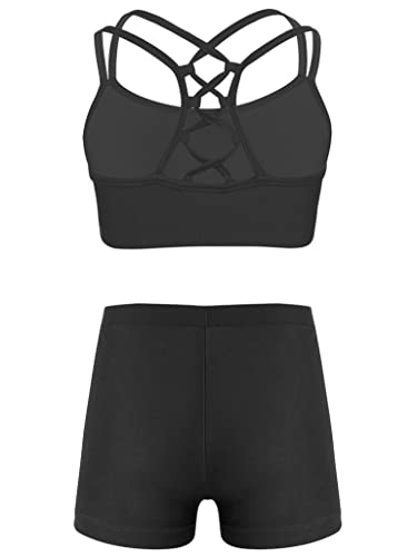 Girls 2 Piece Dance Sports Outfit Printed Crop Top with Booty Shorts Gymnastics Dancewear Swimwear2