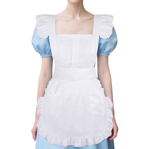 Cardkiss White Apron for Women with Pockets Kitchen Cooking Waitress Cleaning Maid Apron Costume