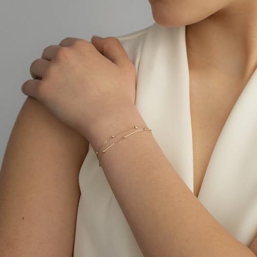 Gelin Beaded Station Bracelet in 14K Solid Gold | 14k Gold Layering Bracelet for Women | Double Strand Link Bracelet | 6+1 inch Adjustable Solid Gold Chain4
