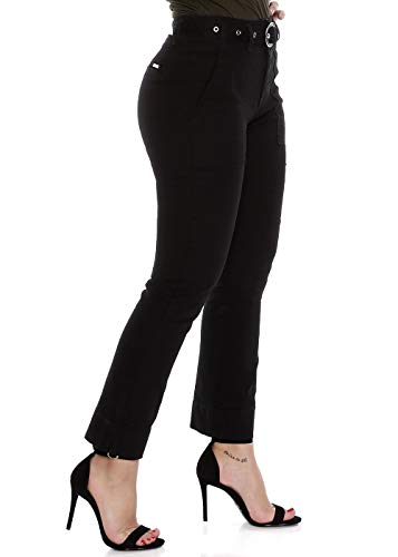 Calça Cropped Hot Pants C/Cinto, Feminino, Sawary Jeans, Black, 36