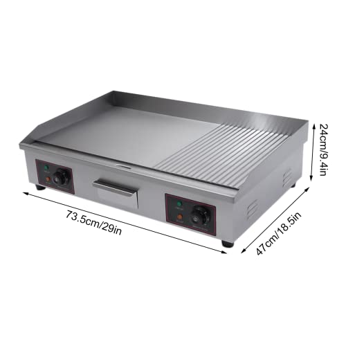 3000W Commercial Electric Griddle,Countertop Griddl Adjustable Temperature Control 122°F-572°F,Stainless Steel Flat Top Grill for Home Restaurant