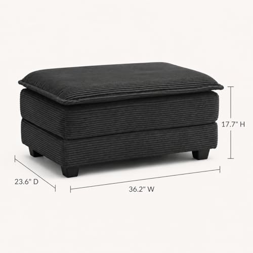 Image of Corduroy Ottoman for Sectional Sofa Couch for Living Room, Apartment, Black