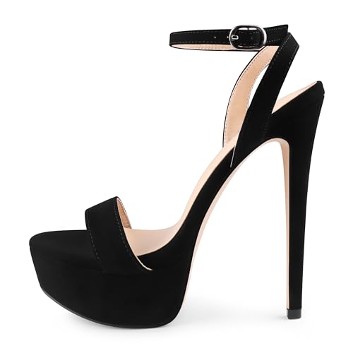 MERUMOTE Women's Platform Heels Sky High Heel Sandals Party Bridal Evening Shoes Black Nubuck US7.5