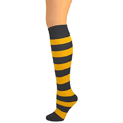 AJs Girls Striped Thick Knee Socks, Fits 8-12 years old, No Heel Socks, Made in USA