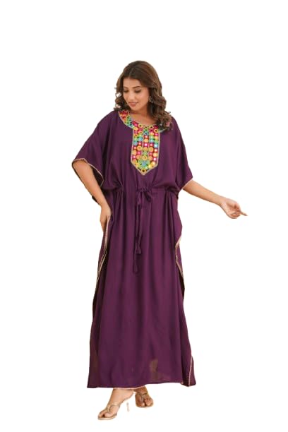 modi factory Boho Radiance Kaftan with Mirror Mosaic Neckline & Fluid Drape Long Kaftan..(Purple)-picture-27