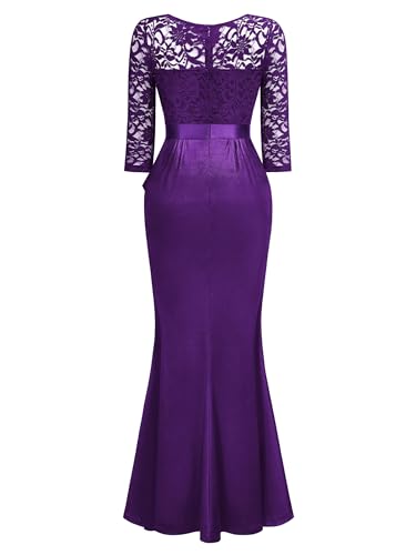 Image of MISSMAY Women's Vintage Floral Lace Ruffle Half Sleeve Evening Party Formal Long Dress