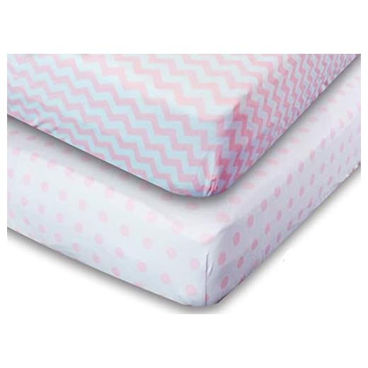 Ziggy Baby Crib Sheet, Toddler Bedding Fitted Jersey Cotton (2 Pack) Chevron, Dot, Pink/White