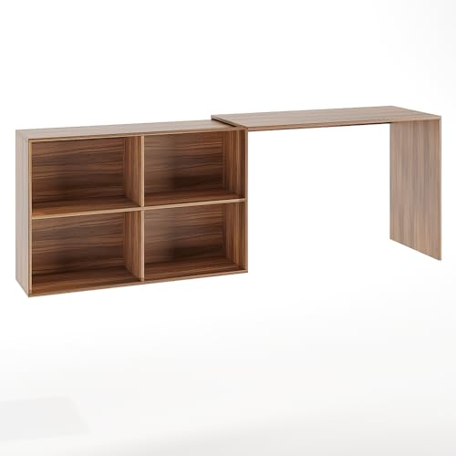 Image of FURNEASER Maggen Engineered Wood Study Table, Workstation, Rotatable Computer Laptop, WFH Office Desk Gaming Table with Storage, Large (Exotic Teak)