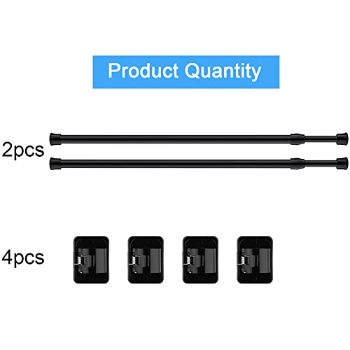 2 Pieces Spring Tension Curtain Rod Black Extendable Tension Curtain Rod Adjustable Tension Rod With Self Adhesive Hook Curtain Rods For Windows, Closet, Wardrobe, Bookshelf (15.7 To 27.5 Inch) #TOP1