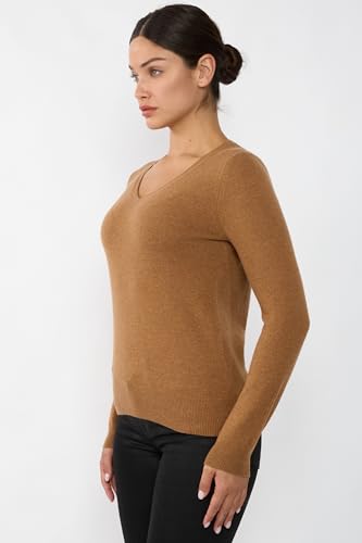 Image of JENNIE LIU Women's 100% Pure Cashmere Long Sleeve Pullover V Neck Sweater