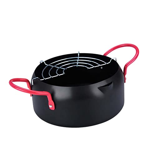 BTWYU Freidoras Mini freidora doméstica de Hierro Fundido con escurridor, Olla de 22 cm, fácil de Limpiar y almacenar, Compatible con Estufas de Gas y eléctricas.