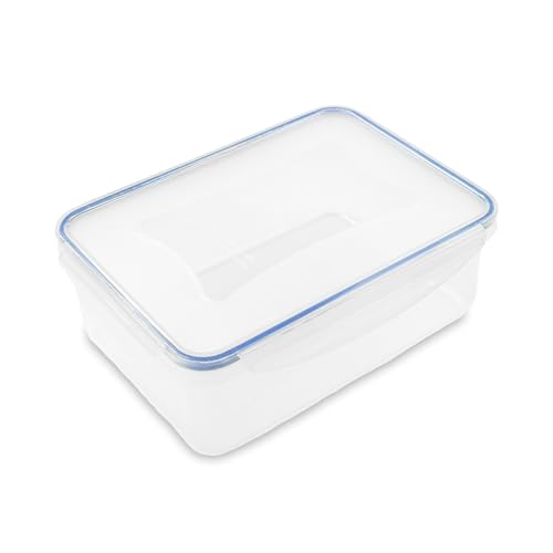 Addis Clip Tight Lunchbox Food Storage Container 2 Litre Rectangle Airtight Silicone Seal Containers Bpa Free Easy Locking Lid Clips, Clear Transparent