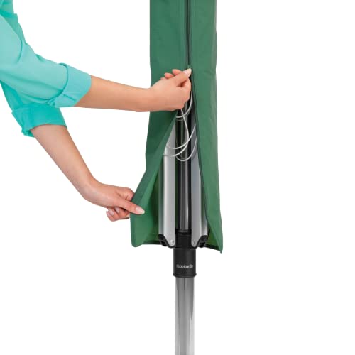 Image of Brabantia Lift-O-Matic Outdoor 4 Arm Clothesline (164 ft /O 1.8 inch) Height Adjustable, Folding Clothes Drying Rack + Ground Spike & Cover (Gray)